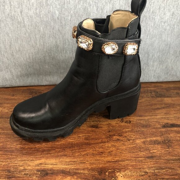 Steve Madden Women's Size 5.5 AMULET Fashion Boot Black Chucky Heel Jewels - Picture 6 of 9